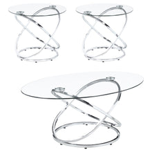 Sculptural 3-Piece Oval Coffee Table Set, Glass Top, Chrome