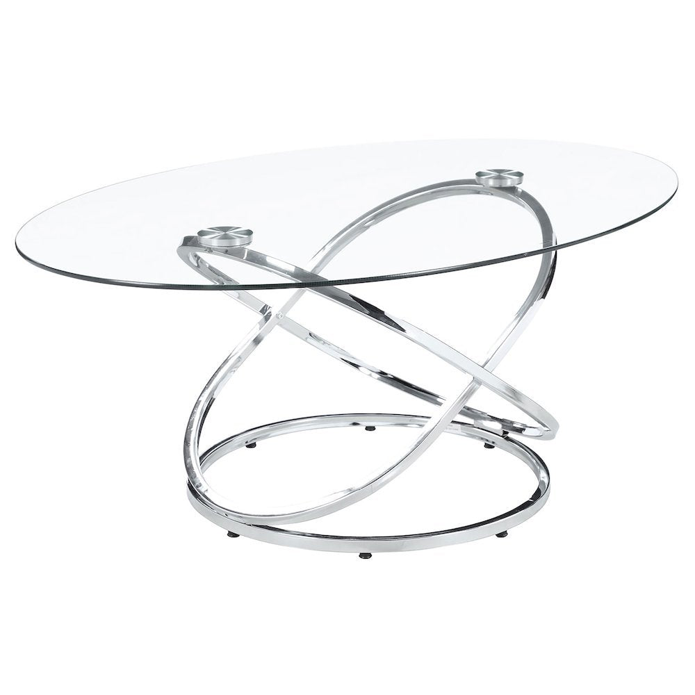 Sculptural 3-Piece Oval Coffee Table Set, Glass Top, Chrome