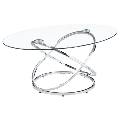 Sculptural 3-Piece Oval Coffee Table Set, Glass Top, Chrome