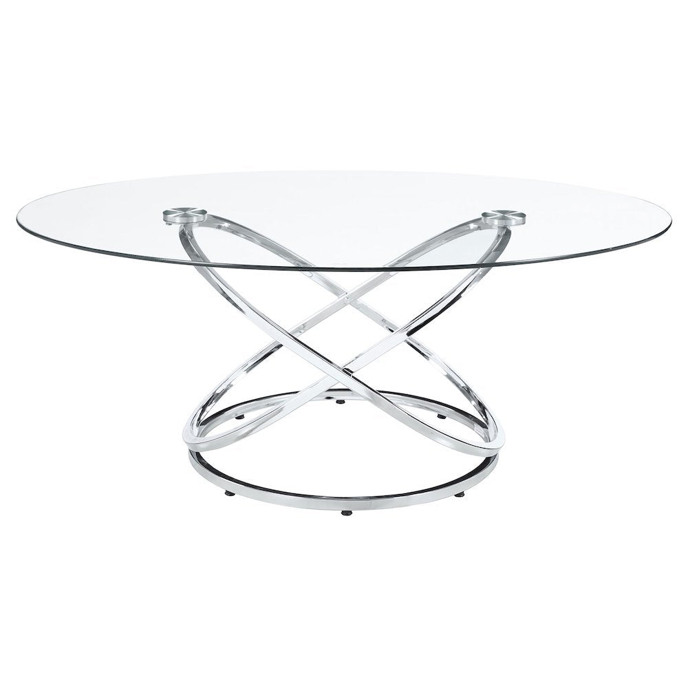 Sculptural 3-Piece Oval Coffee Table Set, Glass Top, Chrome