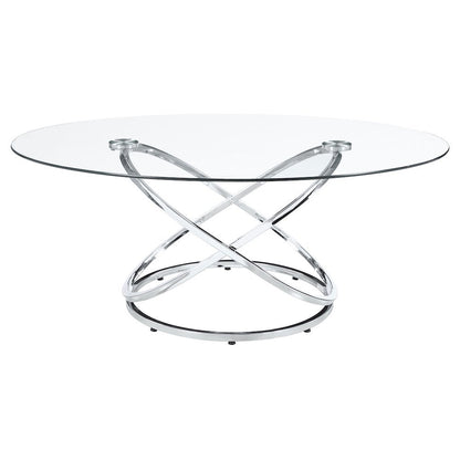 Sculptural 3-Piece Oval Coffee Table Set, Glass Top, Chrome
