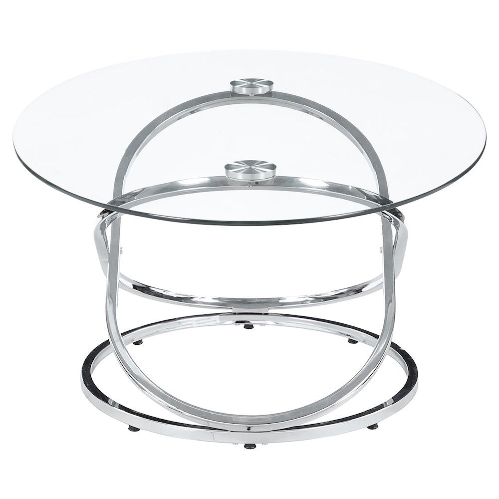 Sculptural 3-Piece Oval Coffee Table Set, Glass Top, Chrome