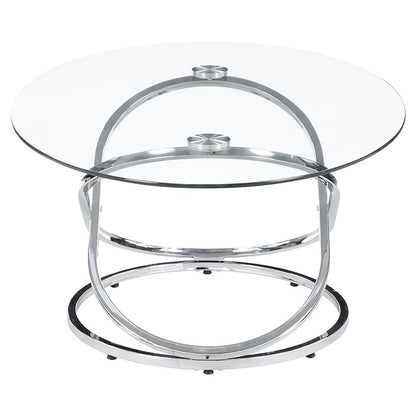 Sculptural 3-Piece Oval Coffee Table Set, Glass Top, Chrome