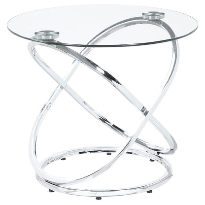 Sculptural 3-Piece Oval Coffee Table Set, Glass Top, Chrome