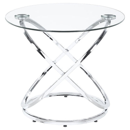 Sculptural 3-Piece Oval Coffee Table Set, Glass Top, Chrome