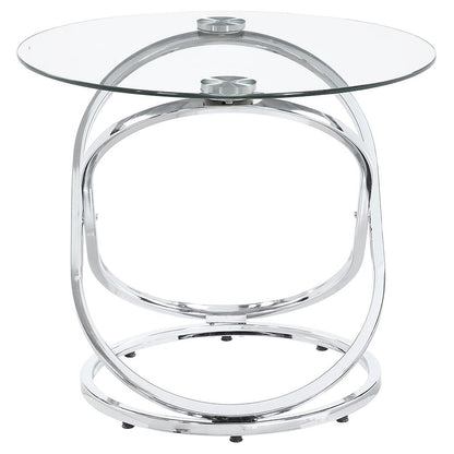 Sculptural 3-Piece Oval Coffee Table Set, Glass Top, Chrome