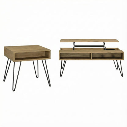 Golden Oak 2-Piece Lift Top Coffee and End Table Set with Rustic Design