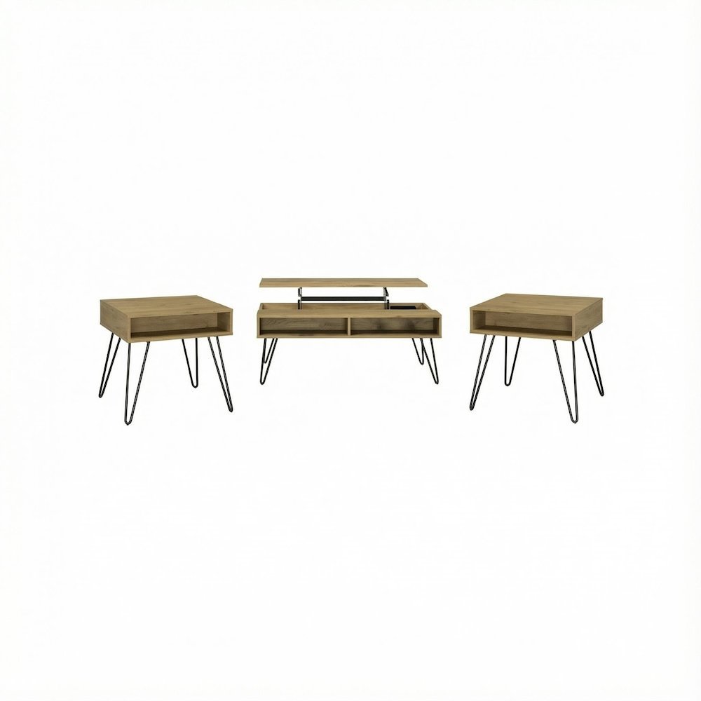 Golden Oak 3-Piece Lift Top Coffee and End Table Set with Rustic Design