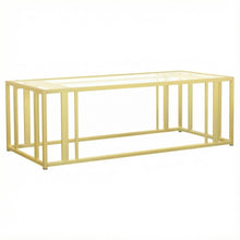 Rectangular Matte Brass Coffee Table with Glass Top and Contemporary Design