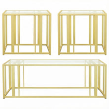 Matte Brass 3-Piece Living Room Table Set with Rectangular Coffee and End Tables