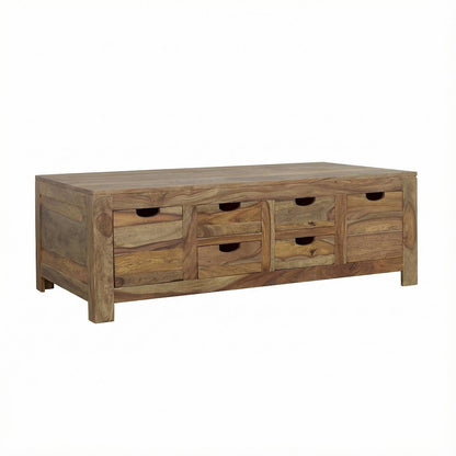 Sheesham Wood Coffee Table Brown 6-Drawer Rectangular Design