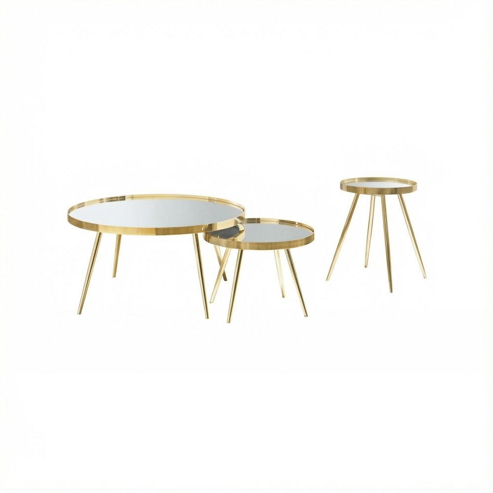 3-Piece Round Coffee and End Table Set with Contemporary Design, Plastic Glide