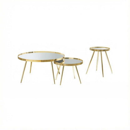 3-Piece Round Coffee and End Table Set with Contemporary Design, Plastic Glide
