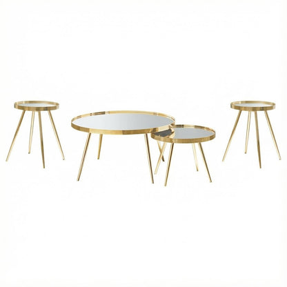 Gold 4-Piece Round Coffee and End Table Set, Contemporary Style