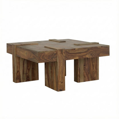 Square Sheesham Wood Coffee Table with Farmhouse Style and Sturdy Design