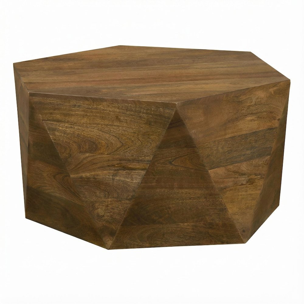 Hexagonal Solid Mango Wood Coffee Table Farmhouse Style