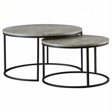 Round Grey Nesting Coffee Tables 2-Piece Set with Faux Marble Tops