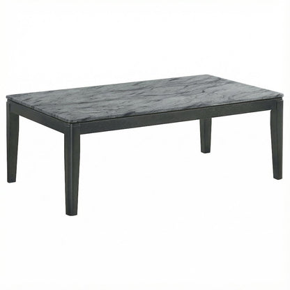 Grey Rectangular Faux Marble Coffee Table with Black Wood Finish