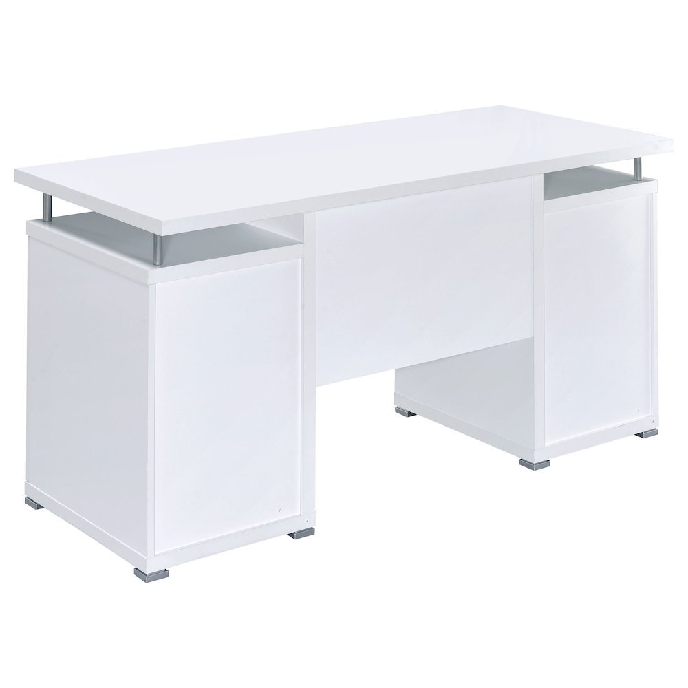 Modern White Office Desk 55-Inch, 2 Drawers, Keyboard Tray, File Cabinet