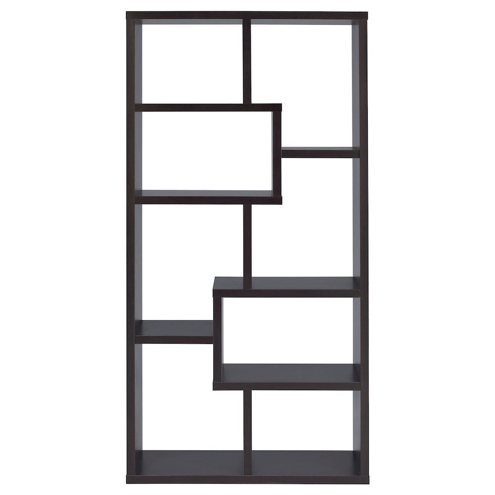 Geometric 6-Shelf Bookshelf 71-Inch, Cappuccino Finish, Display