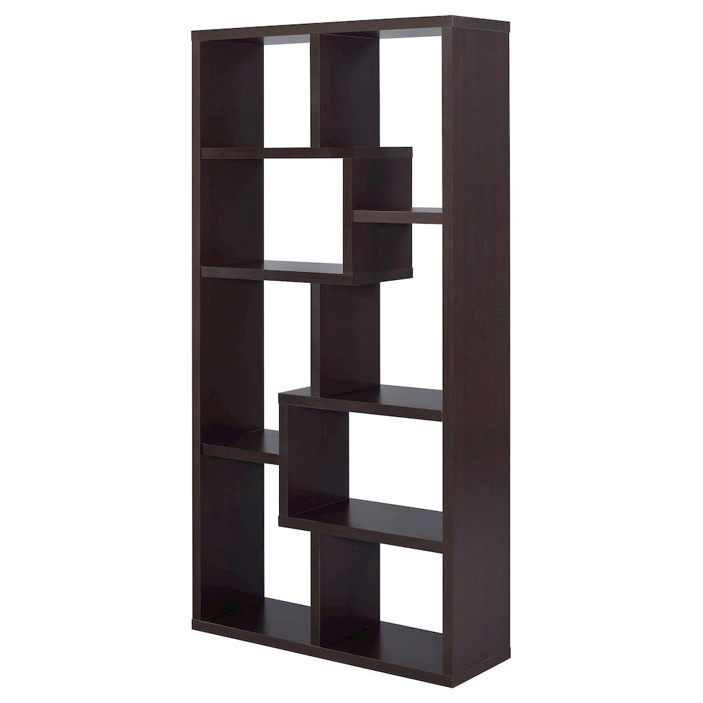 Geometric 6-Shelf Bookshelf 71-Inch, Cappuccino Finish, Display