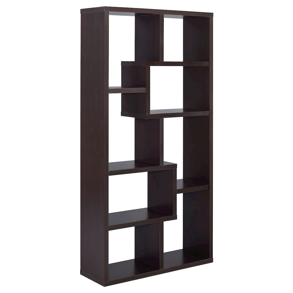 Geometric 6-Shelf Bookshelf 71-Inch, Cappuccino Finish, Display