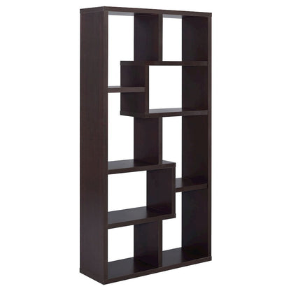 Geometric 6-Shelf Bookshelf 71-Inch, Cappuccino Finish, Display