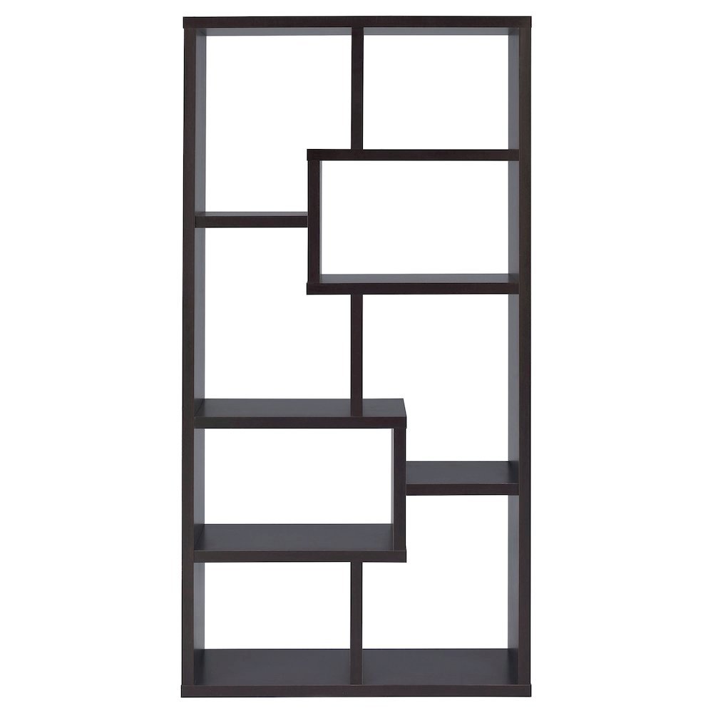 Geometric 6-Shelf Bookshelf 71-Inch, Cappuccino Finish, Display