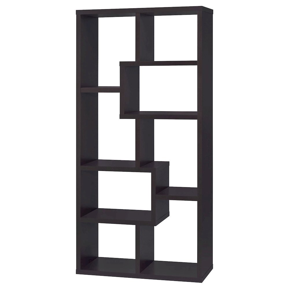 Geometric 6-Shelf Bookshelf 71-Inch, Cappuccino Finish, Display