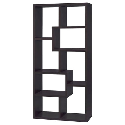 Geometric 6-Shelf Bookshelf 71-Inch, Cappuccino Finish, Display
