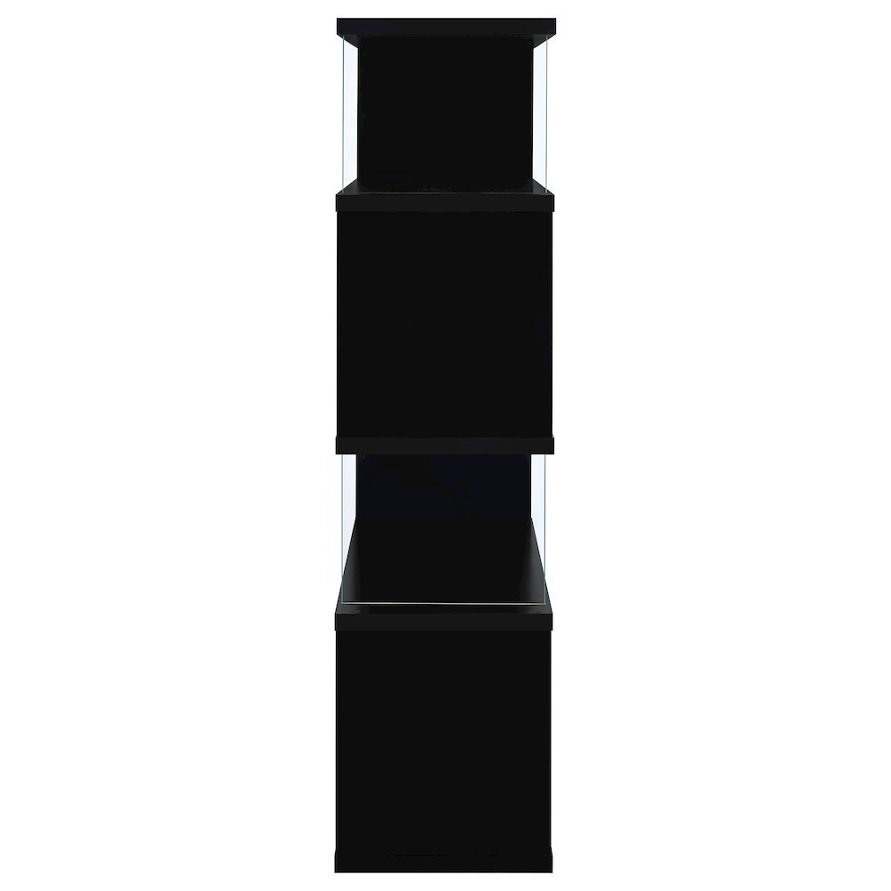 Modern 4-Shelf Bookshelf 63-Inch, Glass Panels, Black Finish