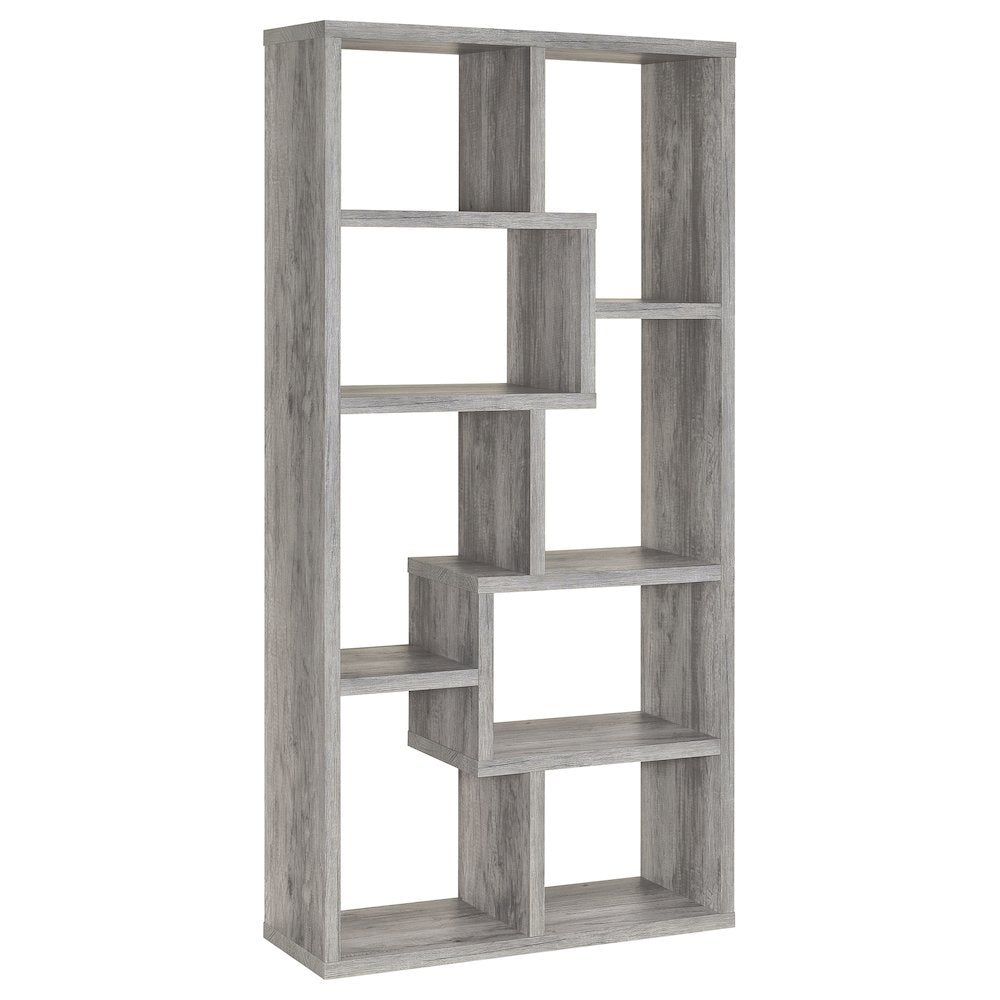 Gray Geometric Bookshelf with 6 Tiers, Modern Book Shelve for Living Room