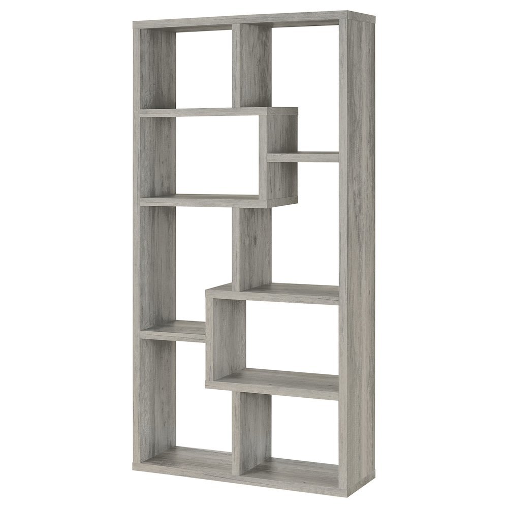 Gray Geometric Bookshelf with 6 Tiers, Modern Book Shelve for Living Room