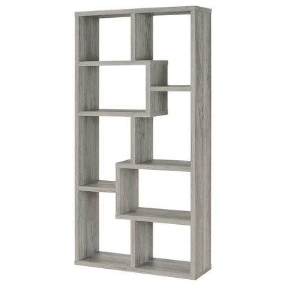 Gray Geometric Bookshelf with 6 Tiers, Modern Book Shelve for Living Room