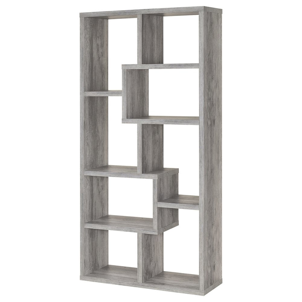 Gray Geometric Bookshelf with 6 Tiers, Modern Book Shelve for Living Room