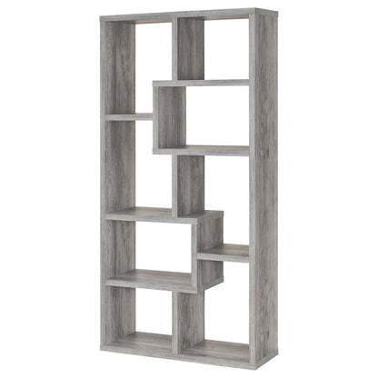 Gray Geometric Bookshelf with 6 Tiers, Modern Book Shelve for Living Room