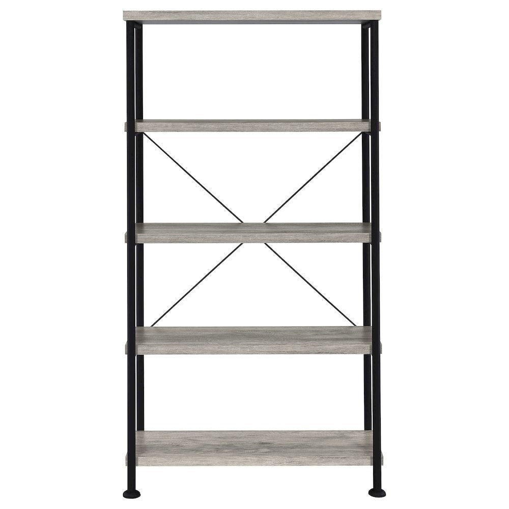 Industrial 4-Shelf Bookshelf 63-Inch, Grey Driftwood, Black Metal Frame