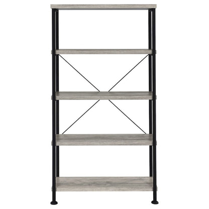 Industrial 4-Shelf Bookshelf 63-Inch, Grey Driftwood, Black Metal Frame
