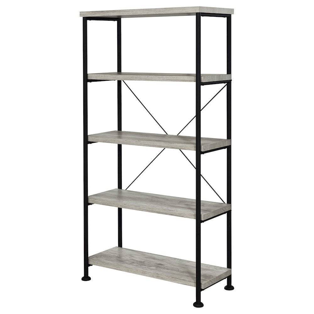 Industrial 4-Shelf Bookshelf 63-Inch, Grey Driftwood, Black Metal Frame