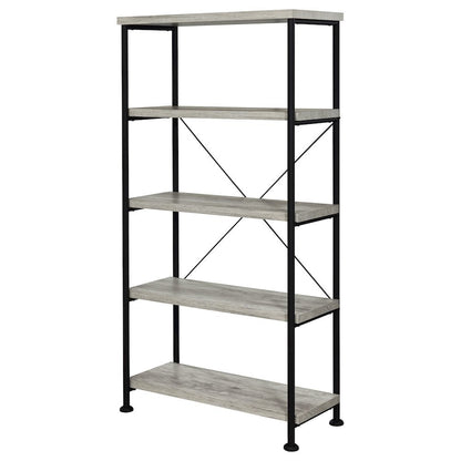 Industrial 4-Shelf Bookshelf 63-Inch, Grey Driftwood, Black Metal Frame