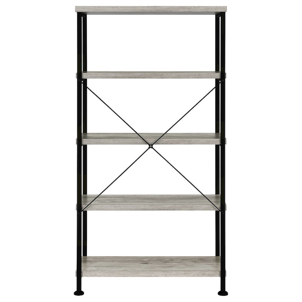 Industrial 4-Shelf Bookshelf 63-Inch, Grey Driftwood, Black Metal Frame