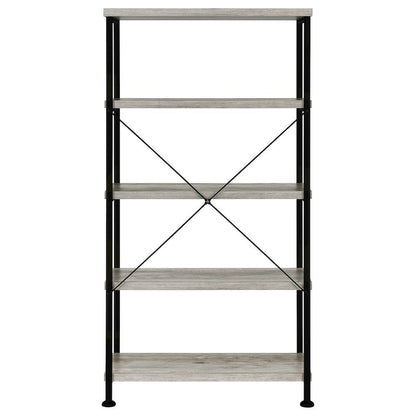 Industrial 4-Shelf Bookshelf 63-Inch, Grey Driftwood, Black Metal Frame