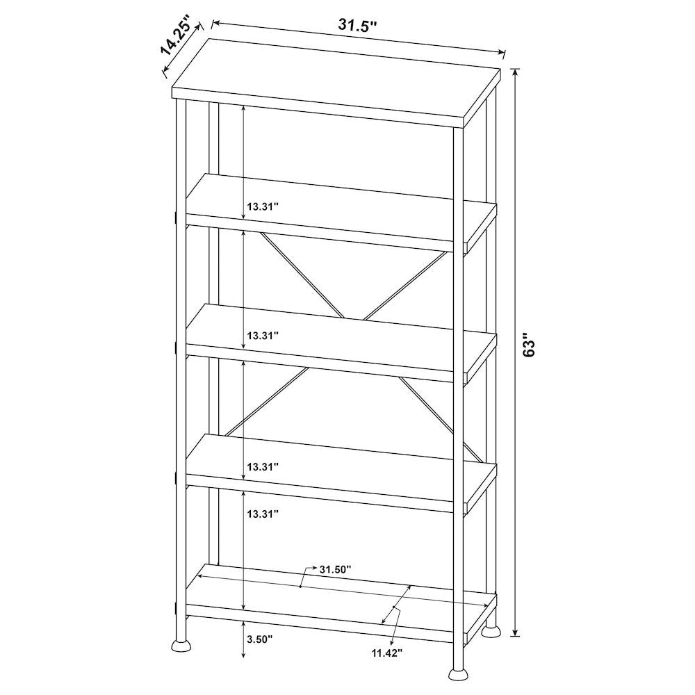 Industrial 4-Shelf Bookshelf 63-Inch, Grey Driftwood, Black Metal Frame