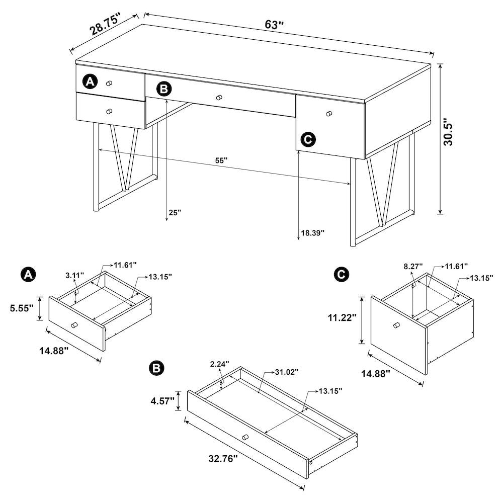 Rustic 4-Drawer Writing Desk 63-Inch, Grey Driftwood, Home Office