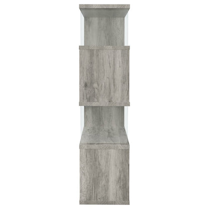 Gray Modern Geometric 4 Tier Bookshelf with Glass Panel Shelves