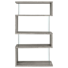 Gray Modern Geometric 4 Tier Bookshelf with Glass Panel Shelves