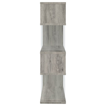 Gray Modern Geometric 4 Tier Bookshelf with Glass Panel Shelves