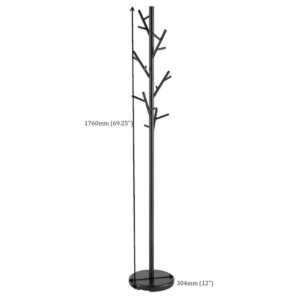 Freestanding Metal Coat Rack, 18 Hooks, Black Steel