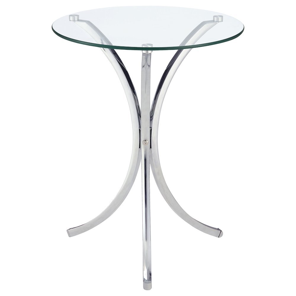 Round Glass Side Table with Chrome Base, Silver Accent End Table Design