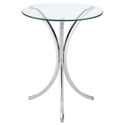 Round Glass Side Table with Chrome Base, Silver Accent End Table Design